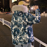 ！潮牌迷彩冬季外套中长款百搭棉衣男加厚大毛领棉服Y111P138，男装棉衣，电商B220