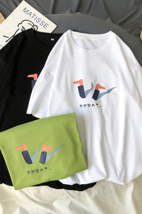 点击率6% 港风平铺纯棉高品质短袖T恤男情侣印花体恤 T209P25图片