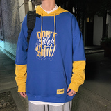 ！秋季撞色连帽卫衣男青少年假两件宽松大码秋衣外套WY601P45，男装卫衣，电商B220