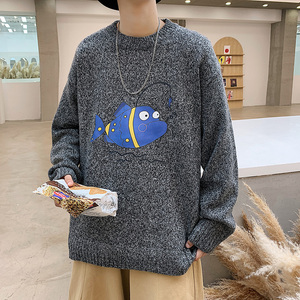 ！冬季加厚圆领毛衣男港风大码百搭潮流针织衫上衣M205P45图片