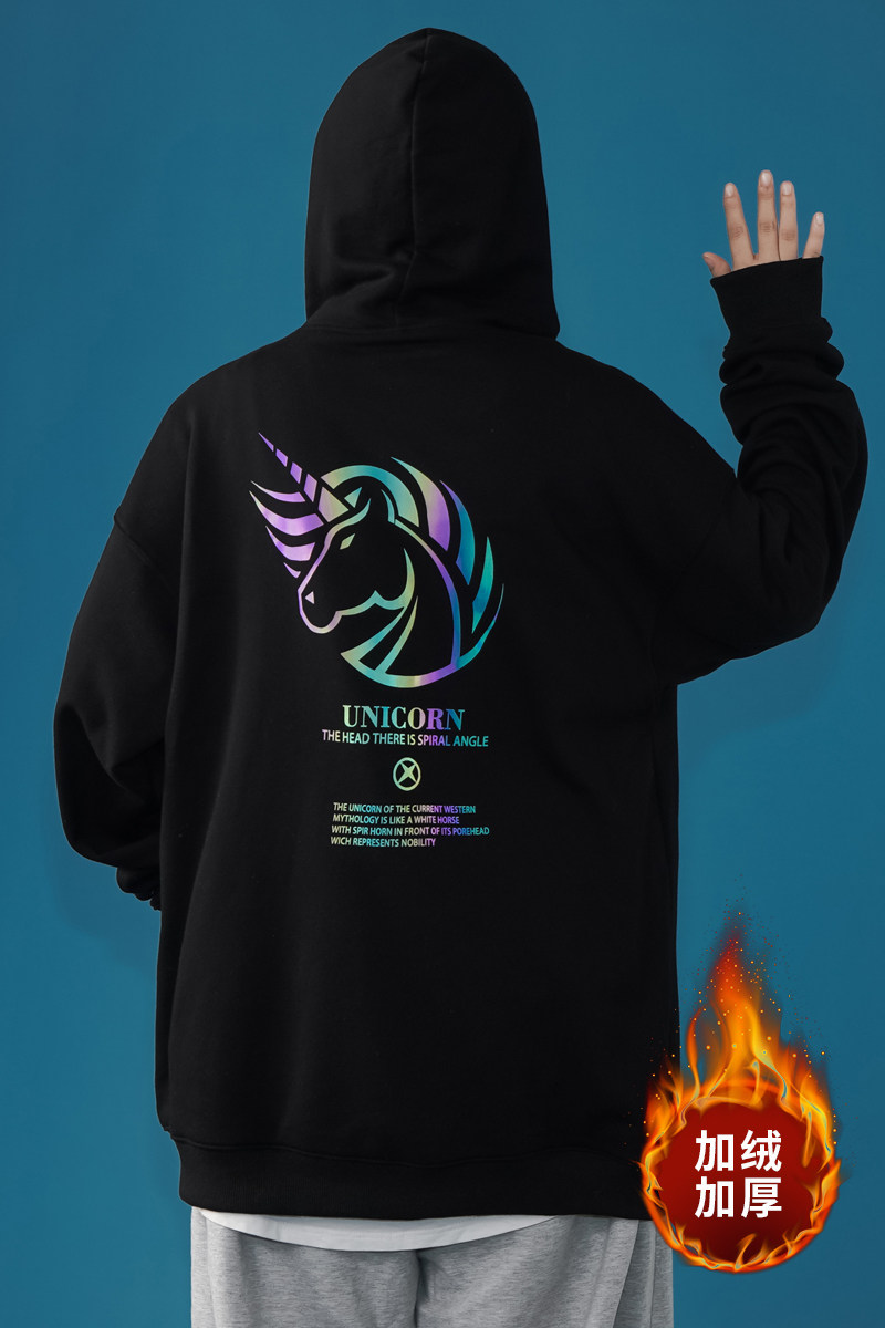 中性风！冬加绒加厚七彩反光卫衣独角兽外套WY202P45加绒P55,男装卫衣,电商B220