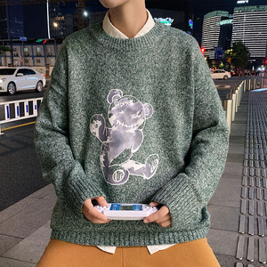 ！秋冬潮流印花加厚圆领毛衣男港风大码潮流针织衫M212P45图片