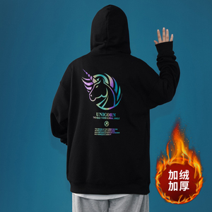 中性风！冬加绒加厚七彩反光卫衣独角兽外套WY202P45加绒P55图片