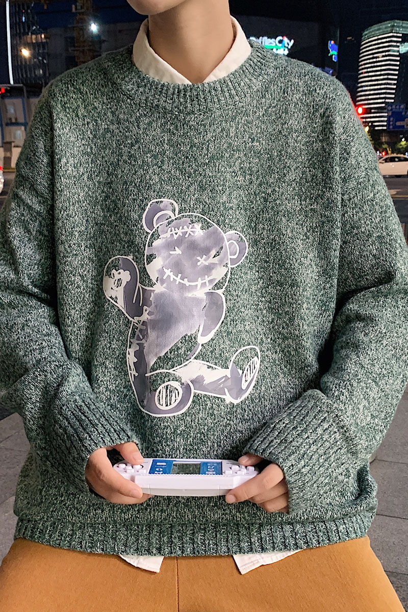 ！秋冬潮流印花加厚圆领毛衣男港风大码潮流针织衫M212P45,男装针织衫/毛衣,电商B220
