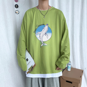 纯棉 主推！ 早秋百搭假两件长袖T恤男港风宽松体恤W903P35图片