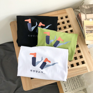 点击率6% 港风平铺纯棉高品质短袖T恤男情侣印花体恤 T209P25图片