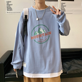 主推！秋季百搭假两件长袖T恤男纯棉港风宽松ins卫衣W901P35，男装T恤，电商B220
