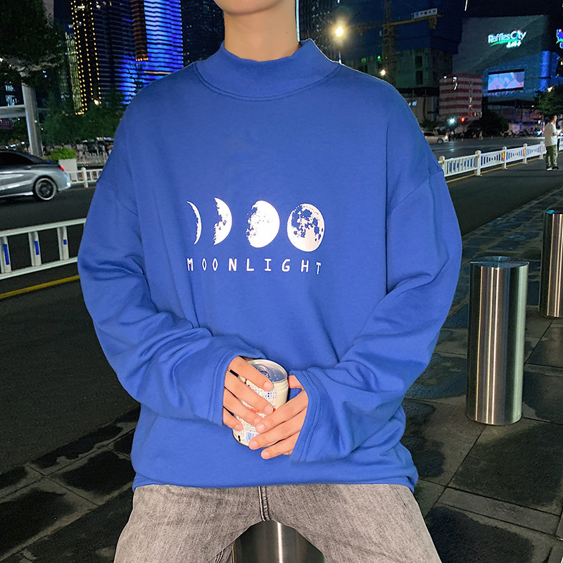 秋冬季反光潮牌卫衣男大码港风夜光半高领长袖打底衫WY407图片