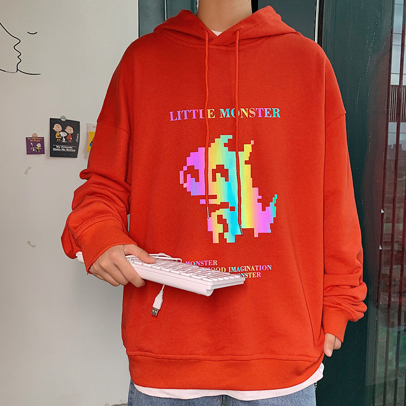 秋季七彩反光皮卡丘连帽卫衣男港风ins外套WY307P45控68,男装卫衣,电商B220