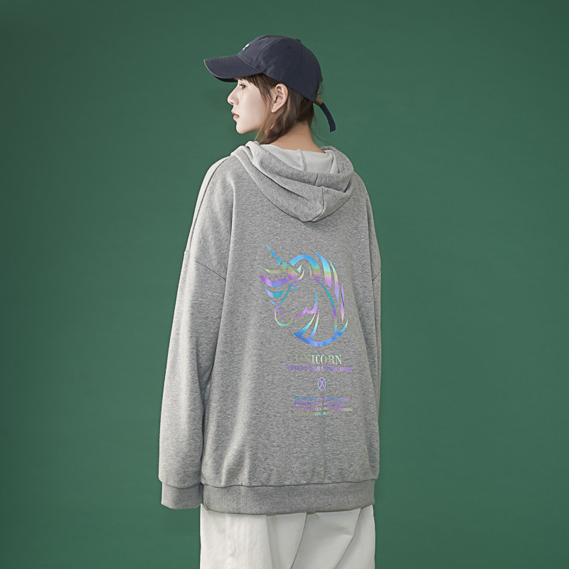 中性风！冬加绒加厚七彩反光卫衣独角兽外套WY202P45加绒P55,男装卫衣,电商B220