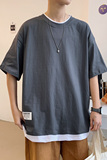 纯棉2023新款小清新港风假两件短袖T恤男潮流情侣体恤T238P25，男装T恤，电商B220