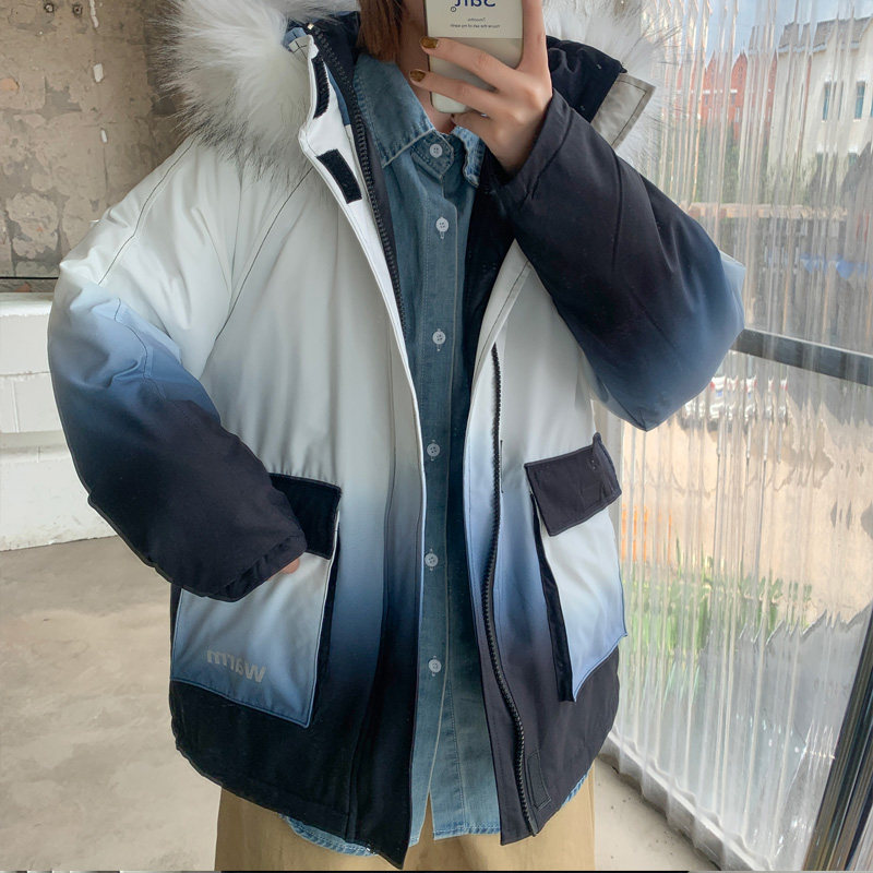 ！冬季潮牌渐变中长款棉衣男女情侣加厚保暖棉服外套Y333P138,男装棉衣,电商B220