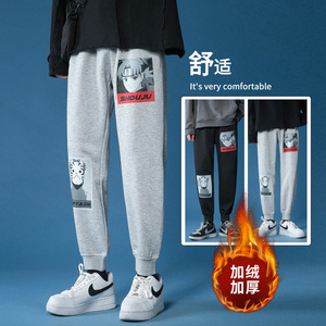 ！港风大码百搭休闲运动裤男加绒加厚卫裤WK333P35加绒P45图片
