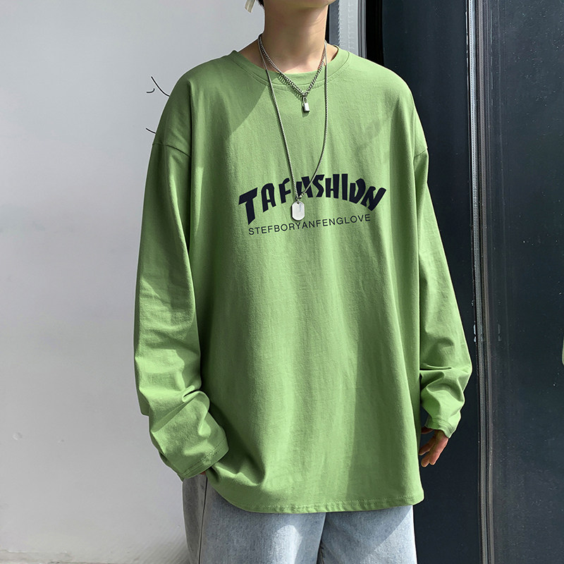 纯棉秋冬百搭字母印花长袖T恤男简约体恤打底衫T817P25,男装T恤,电商B220