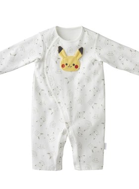 预售 monpoke 口袋妖怪 皮卡丘 婴幼儿 新生儿 斜襟连体衣 灰白色