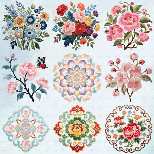 原创仿刺绣花朵烫画贴