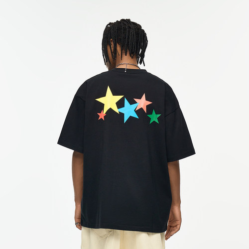 夏季街头嘻哈草牌宽松彩色T恤