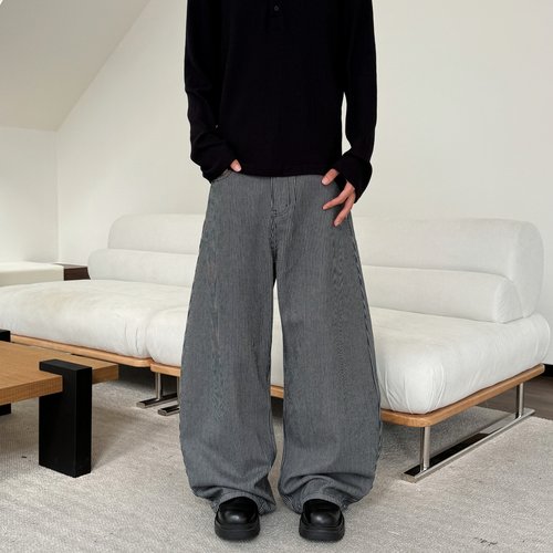 YORAINBOW 新品秋冬美式复古学院条纹牛仔裤男女宽松弯刀情侣百搭