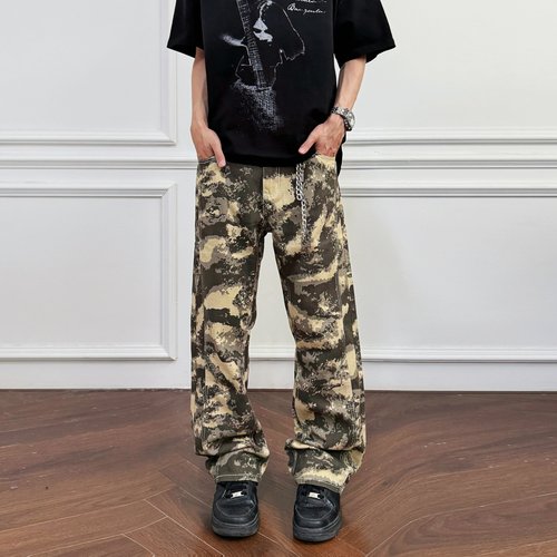 YORAINBOW迷彩微喇牛仔裤