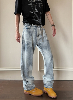 YORAINBOW 春季CLEANFIT直筒宽松水洗扎染牛仔裤休闲潮流男款裤子