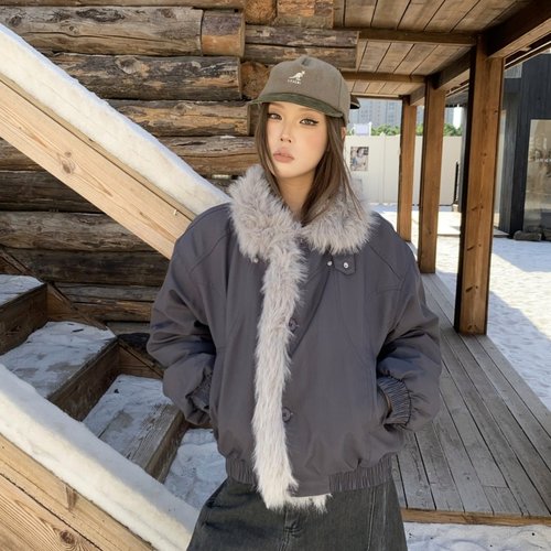 YORAINBOW 毛领拼接座山雕棉服复古高级感保暖情侣冬季棉袄夹克男