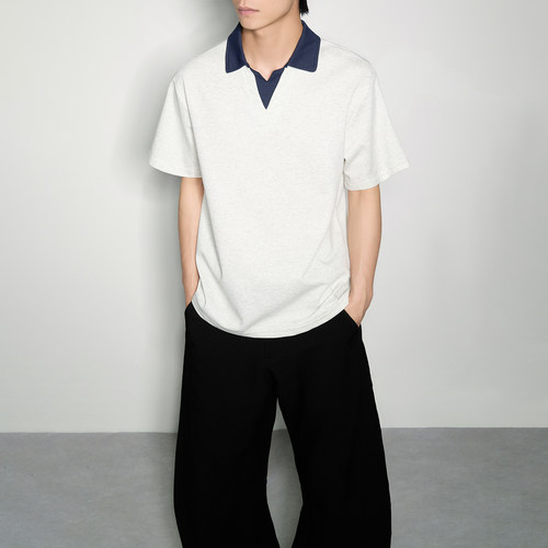 YORAINBOW 夏季翻领撞色假两件短袖Polo衫男女同款通勤上衣老钱风