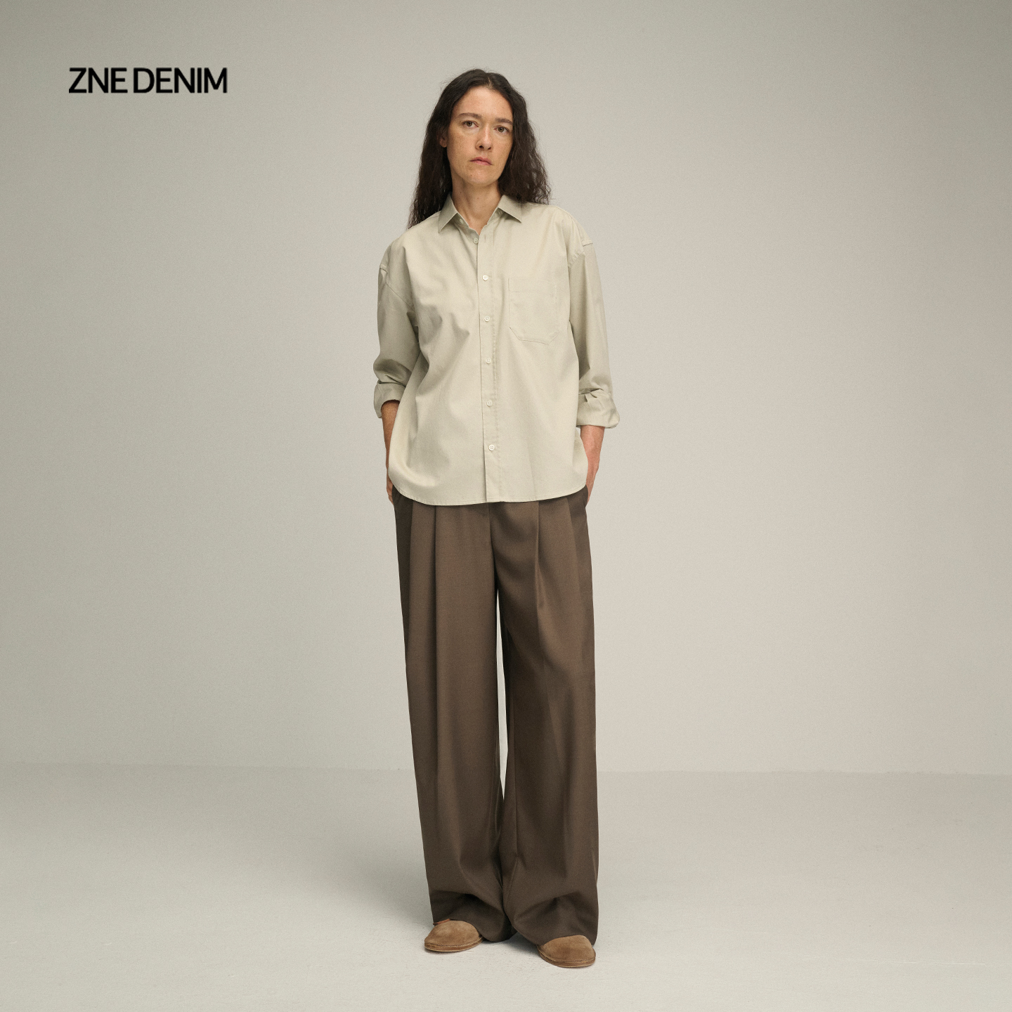 ZNE 复古氛围感精纺褶裥羊毛长西裤MTZ127