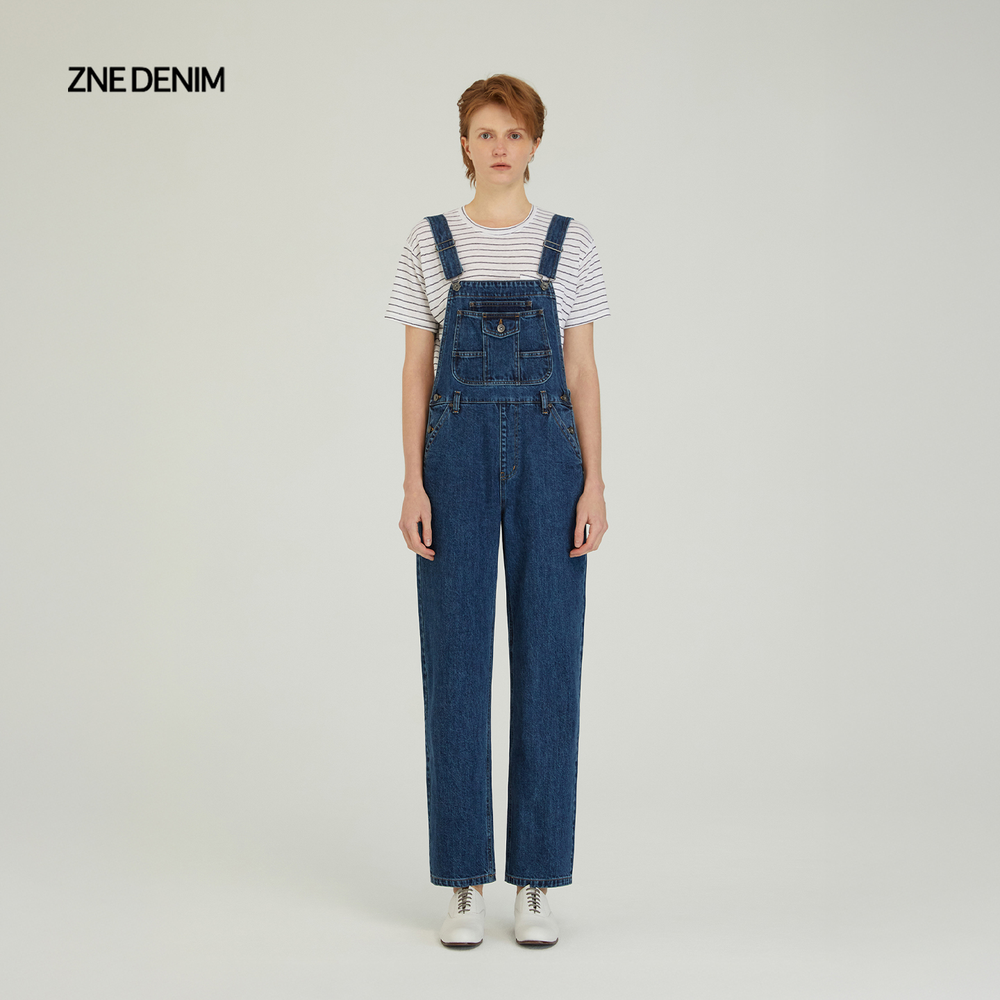ZNE经典牛仔蓝质感宽松背带裤