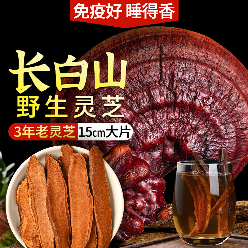 长白山野生灵芝片 500g切片正品紫赤灵芝孢子粉养生茶泡水酒整朵