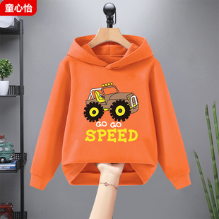 加绒保暖衣服潮 宽松运动上衣儿童秋装 男童连帽卫衣秋冬款 大童秋季