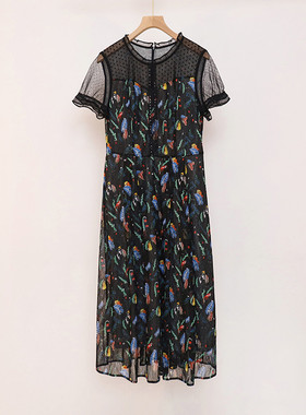 皇冠敦奴女装官方旗舰店清仓折扣专柜正品代购夏蕾丝印花长连衣裙