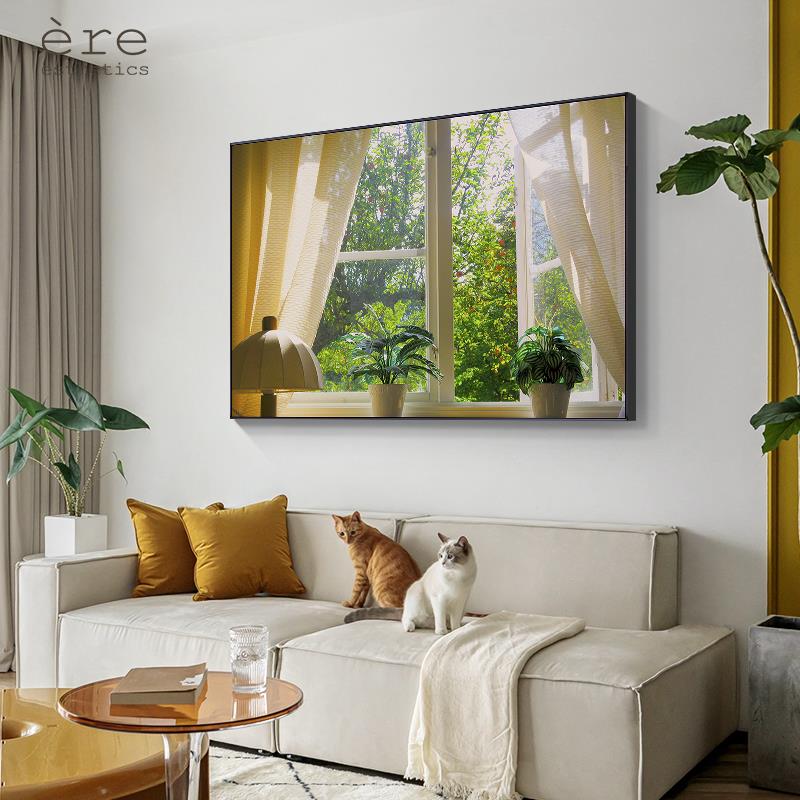 北欧治愈系客厅横幅挂画窗外风景卧室床头装饰画ins风小清新壁画