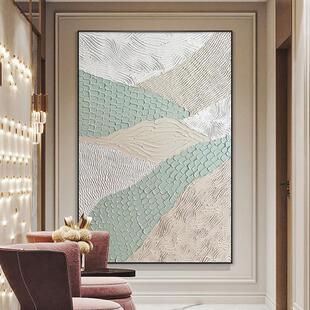 抽象绿色手绘油画简约肌理客厅玄关装饰挂画高级感沙发背景墙壁画