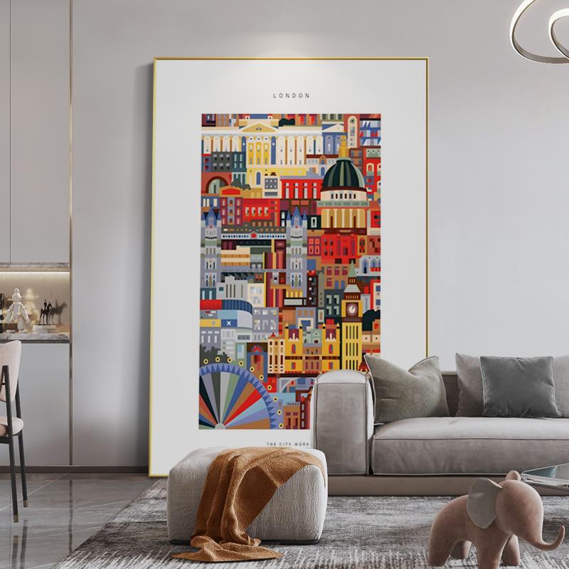 现代简约客厅沙发背景墙装饰画玄关过道抽象艺术挂画建筑风景壁画图片