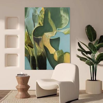 MHD纯手绘油画《雨路黛绿》抽象肌理感设计师推荐油画客厅装饰画