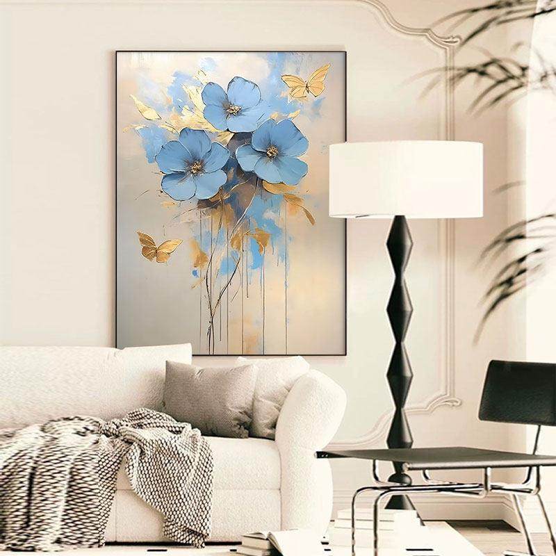 宝石蓝蝴蝶金箔花卉装饰画中古风客厅书房挂画高级感软装样板间画,家居饰品,现代装饰画,淘宝优惠券,粉丝福利购,淘宝优惠卷