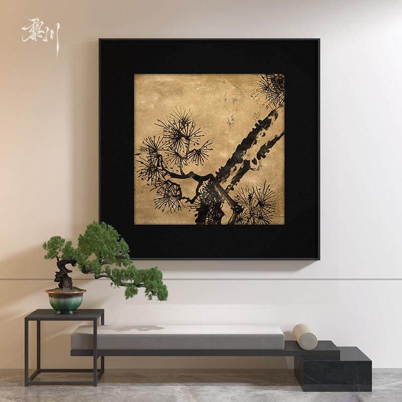 新中式复古中国风松树复古入户玄关客厅装饰画背景墙壁画方形挂画