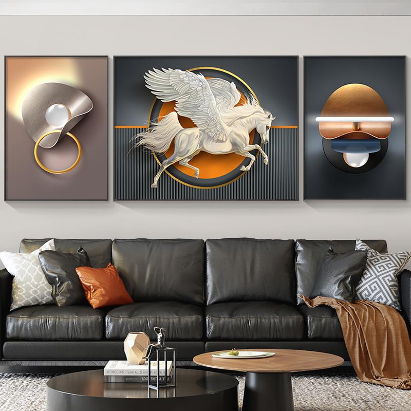 北欧客厅装饰画鹿轻奢沙发背景墙挂画现代简约三联画大气壁画墙画图片