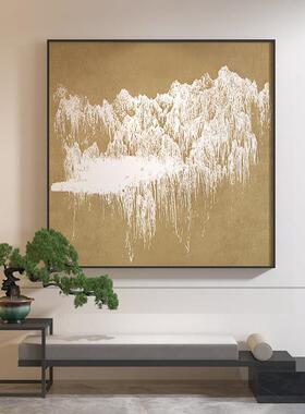 新中式装饰画黄色抽象山水极简轻奢客厅玄关壁画方形走廊过道挂画