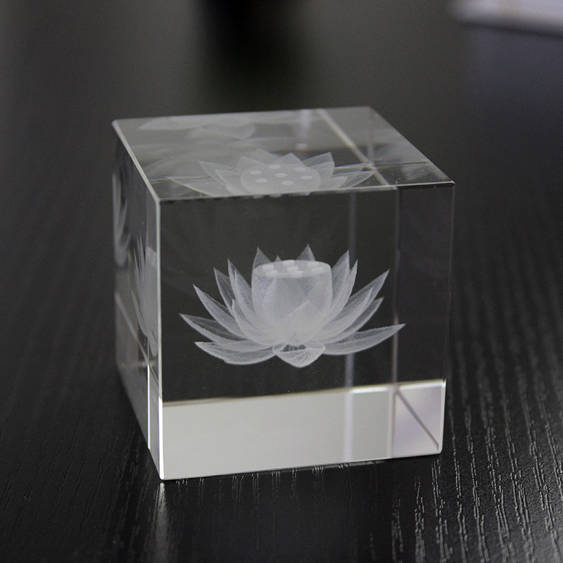 水晶莲花底座 3d内雕莲花摆件 激光内雕定制 莲花座k9水晶底座定