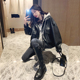 假两件皮衣外套女2026新款 机车服pu皮夹克 超火酷飒风黑色连帽短款