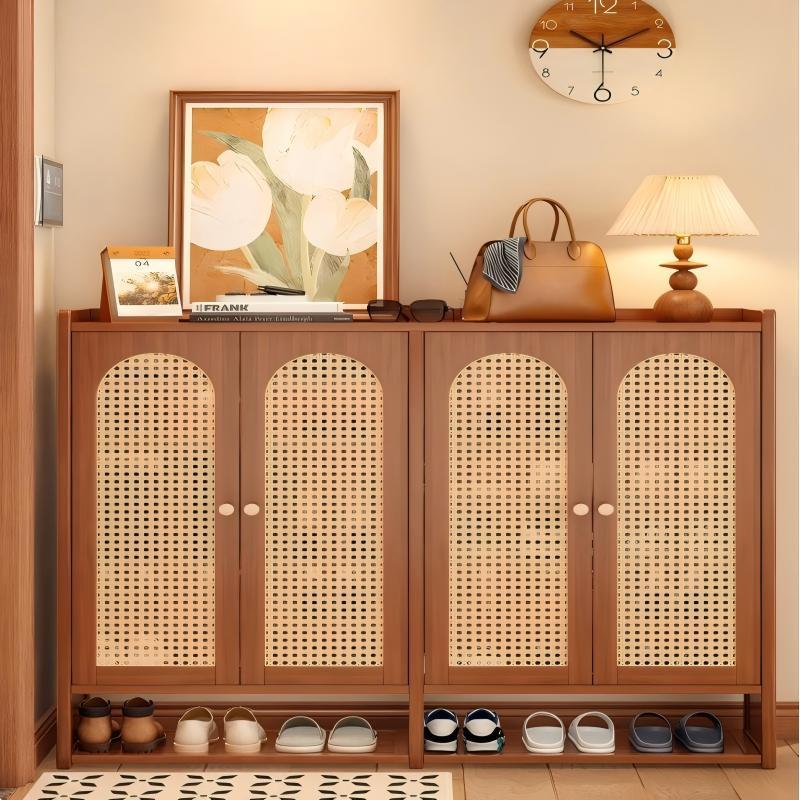藤编鞋柜家用门口入户玄关柜大容量储物柜一体靠墙鞋架子门外