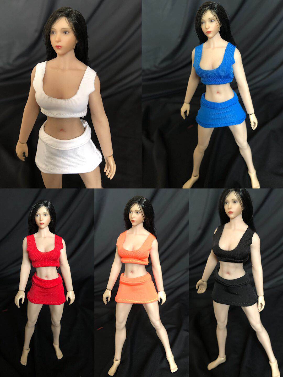 现货1/12女兵人素体超短运动背心 短裙套装 适合ph/12女包胶素体