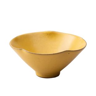 日式黄色荷叶边斗笠碗6寸陶瓷饭碗景德镇手工新中式做旧粗陶餐具