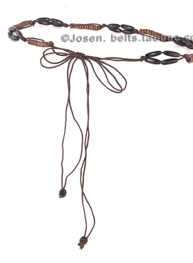 原生复古编织木串珠细腰带女配裤子裙子休闲百搭细腰绳民族风腰带