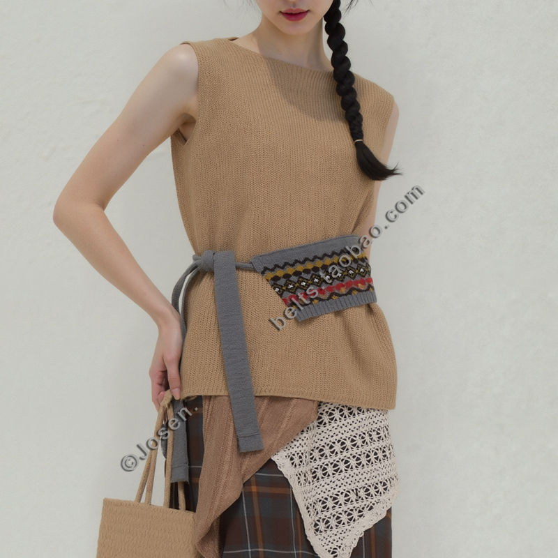 复古英伦格纹针织女装饰腰带披肩