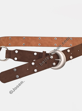 高级感麂皮绒女装饰铆钉皮带腰带