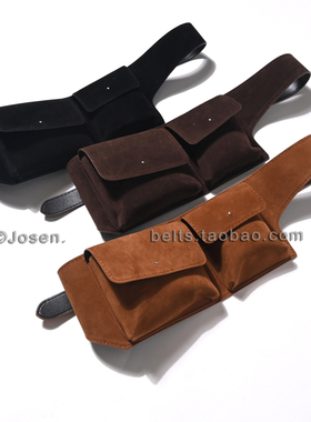 秋冬小众男女可用绒面双口袋机车复古腰包配裤子外套单肩包腰带