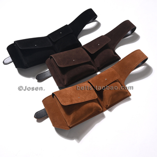 秋冬小众男女可用绒面双口袋机车复古腰包配裤 子外套单肩包腰带