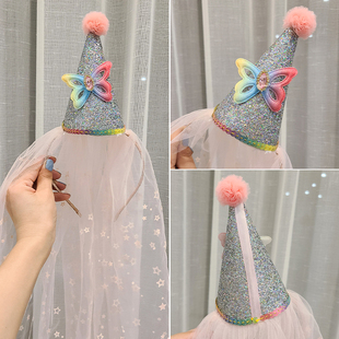 女童发箍超大头纱头箍宝宝生日帽创意儿童演出公主头饰发卡礼物